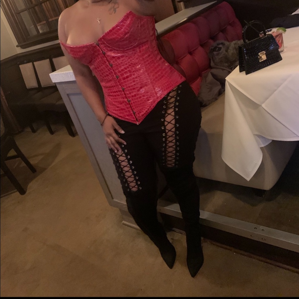 Red leather corset